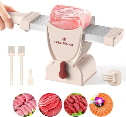 ONCE FOR ALL Meat Slicer Cleaver Kitchen Knife Set – Manual Fresh Meat Cutter Food Slicer For Beef, Pork, Mutton – Home Cooking, BBQ, Hot Pot (Pink)