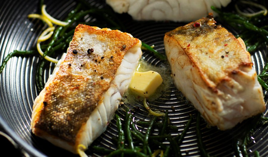 Pan Fried Cod with Samphire & White Onion