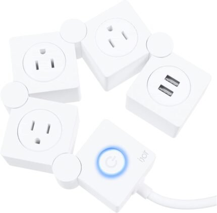 iJoy Flexible Power Strip – 3 AC Outlets and 2 USB Charging Ports with 5 Ft Extension Cord, Power Strip Surge Protector White, Decorative Surge Protector Outlet Extender for Home, Office, and More