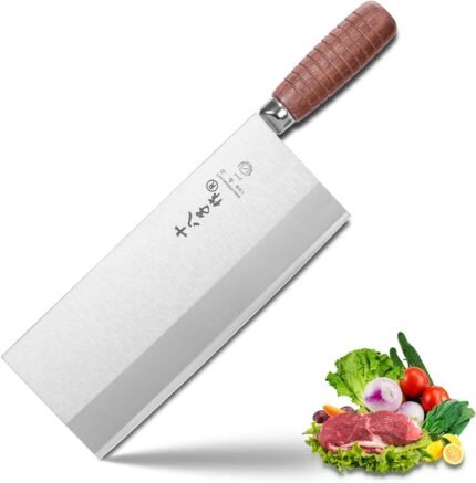 SHI BA ZI ZUO 9-inch Kitchen Knife Professional Chef Knife Stainless Steel Vegetable Knife Safe Non-stick Coating Blade with Anti-slip Wooden Handle