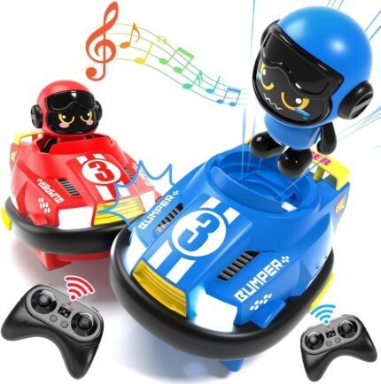 2 Pack Cartoon Remote Control Bumper Car for Toddlers-Mini RC Cars with Light & Sound & 360°Rotating-Race car Toys for 2 3 4 5 6Year Old Boys Girls Kids-Christmas Birthday Gifts