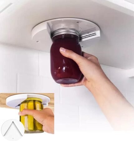 Jar Opener for Seniors – Under Cabinet Jar Openers for Weak Hands, Easy Grip, Arthritis jar opener, One Handed Gadgets & Bottle Opener – Essential Kitchen Gadgets for Home Assistance – White 1pc