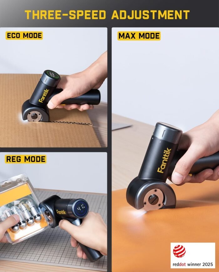 Fanttik C8 Nano Cordless Electric Scissors with LED Display, Rechargeable Cardboard Cutter with 2 Blades, EasySwap Blade Change, LED Light, for Thin Cardboard Carpet Leather – Black
