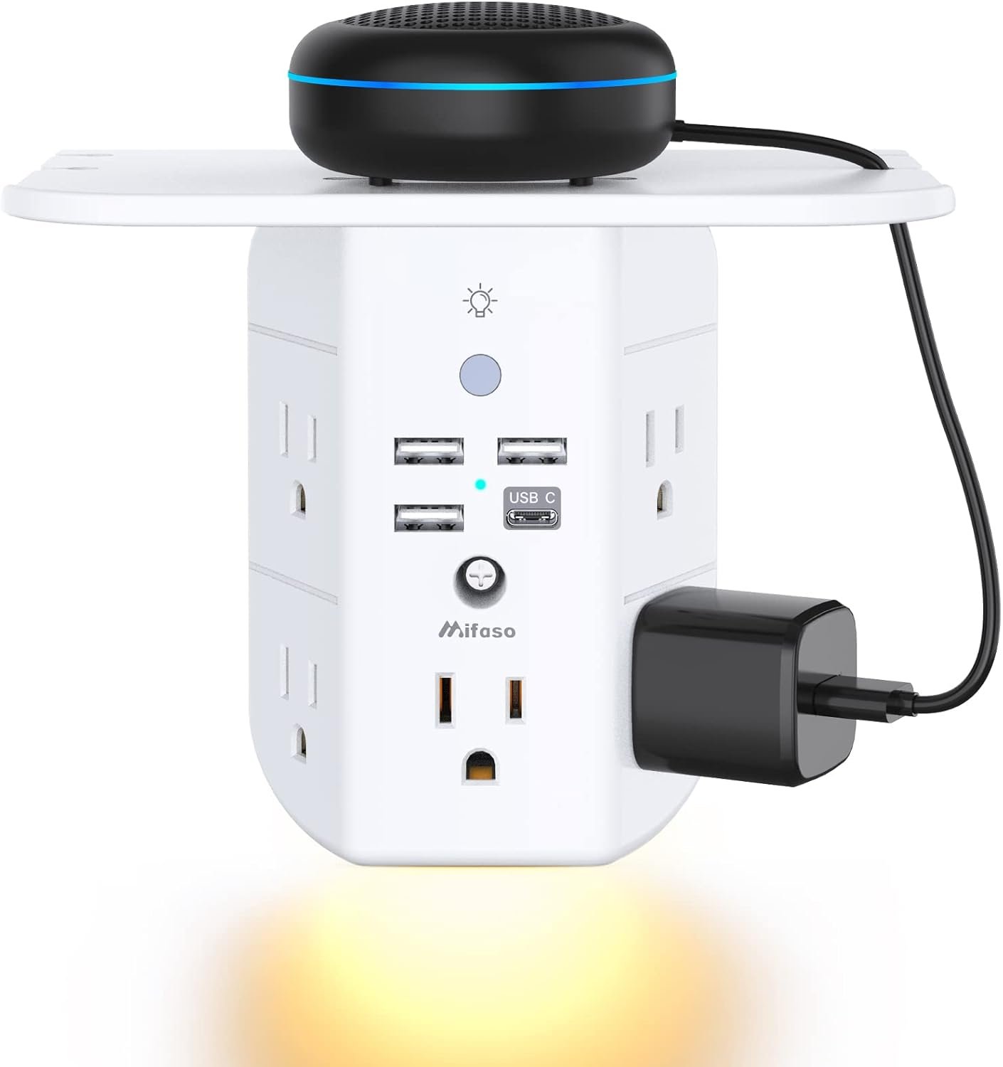 Wall Outlet Extender with Shelf and Night Light,Surge Protector,USB Wall Charger with 5 AC Outlets and 3 USB Ports 1 USB C Outlet Wide Space 3-Sided Power Strip Multi Plug Outlets… Wall Outlet Extender with Shelf and Night Light,Surge Protector,USB Wall Charger with 5 AC Outlets and 3 USB Ports 1 USB C Outlet Wide Space 3-Sided Power Strip Multi Plug Outlets…