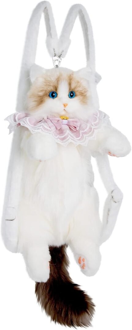 Chongker Cat Shaped Backpack – Handcrafted Stuffed Animals Plush Bag with Adjustable Shoulder, Crossbody, and Handbag Straps (Ragdoll Bag)