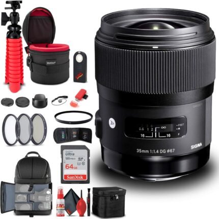 Sigma 35mm f/1.4 DG HSM Art Lens for Nikon F (340306) Bundle + Backpack + 64GB + More