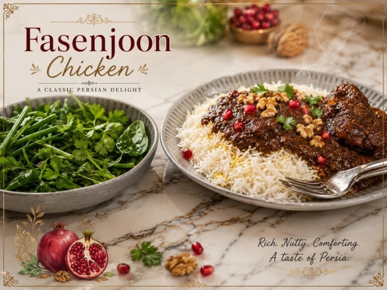 Our Persian fesenjan chicken with pomegranate and walnuts