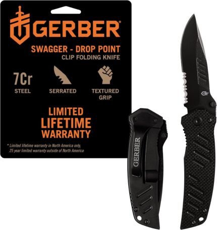 Gerber Gear Swagger Knife, Assisted Opening Pocket Knife, Serrated Edge