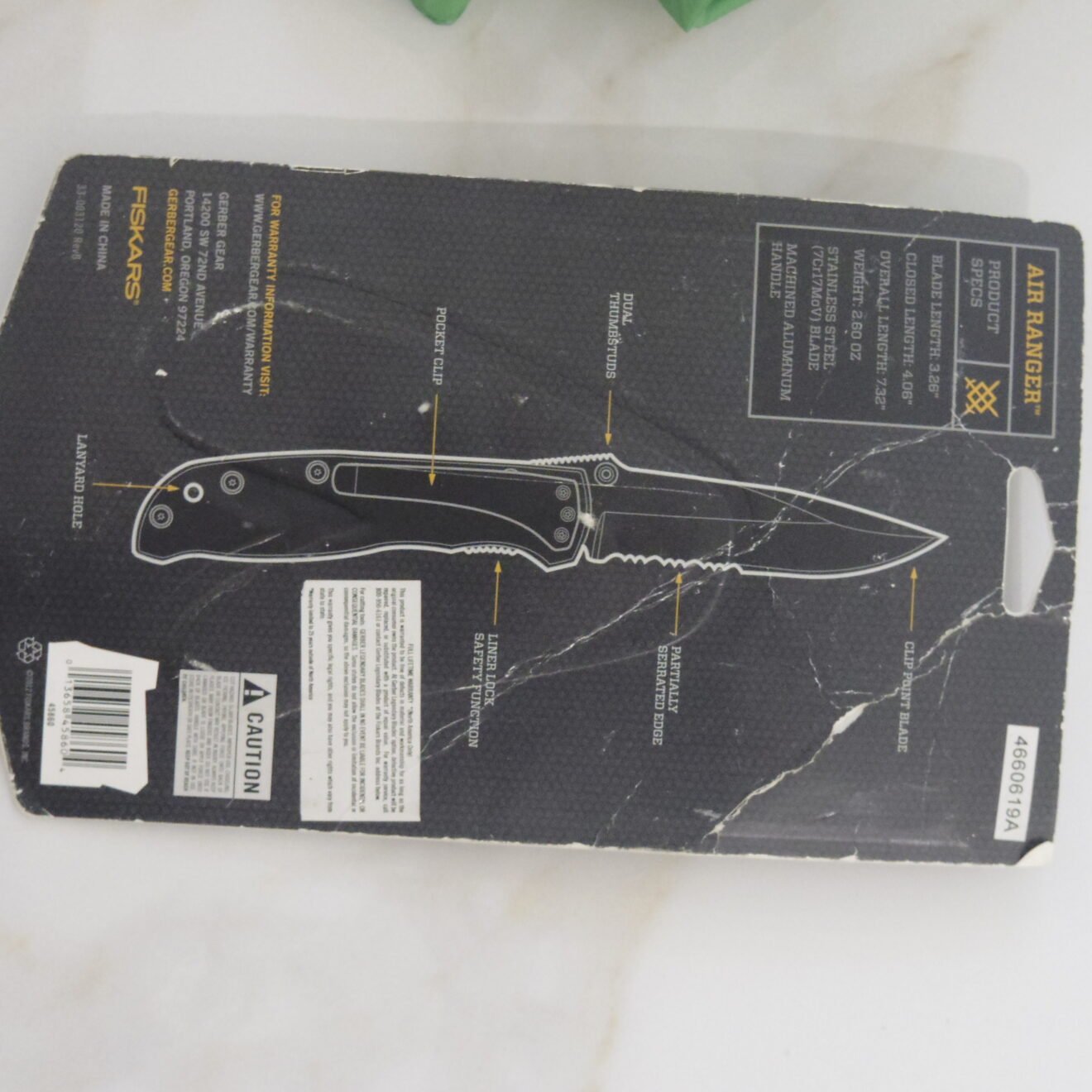 Gerber Air Ranger original packaging back panel with the product specifications