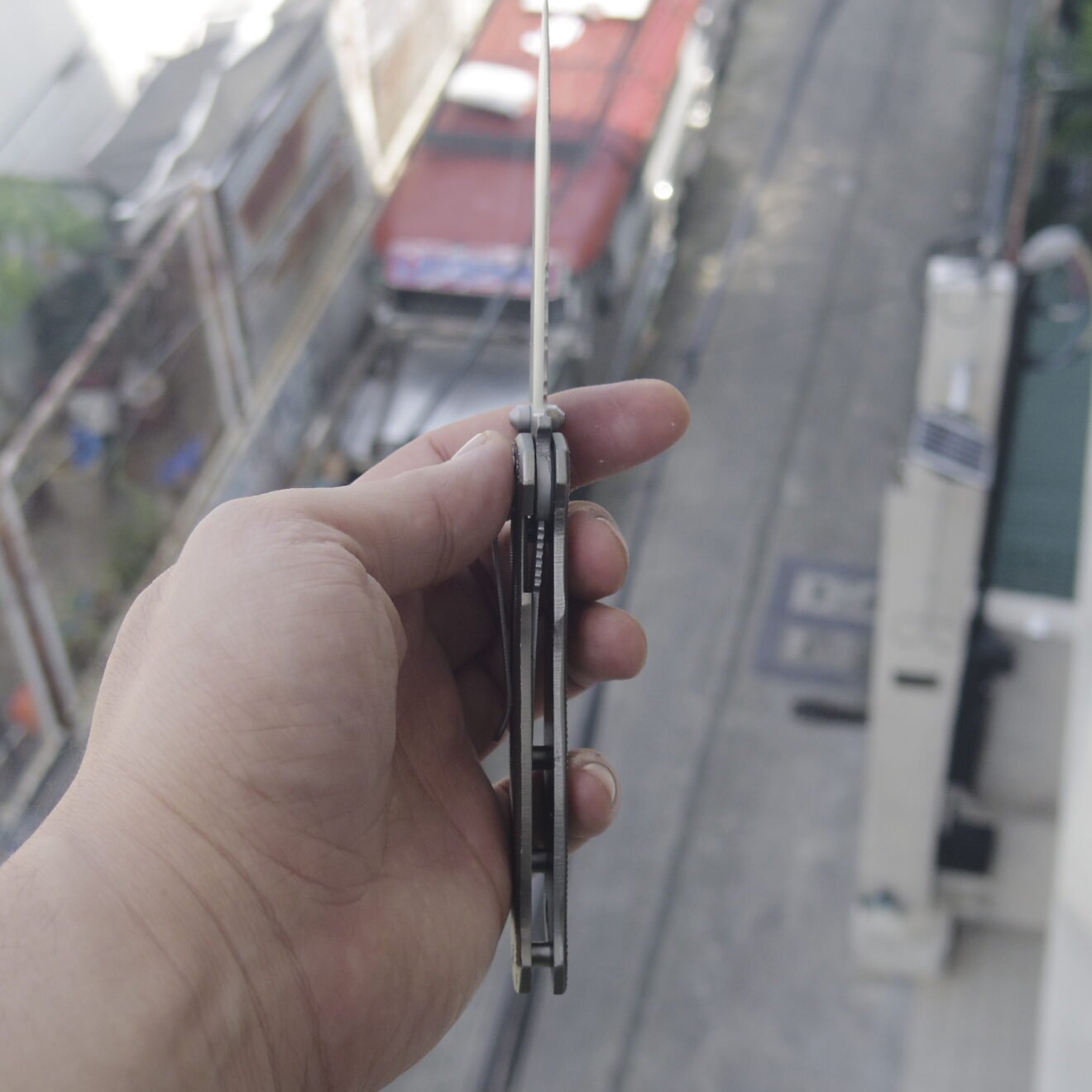 Gerber Air Ranger open, with pocket clip and aluminum handle shown from the rear