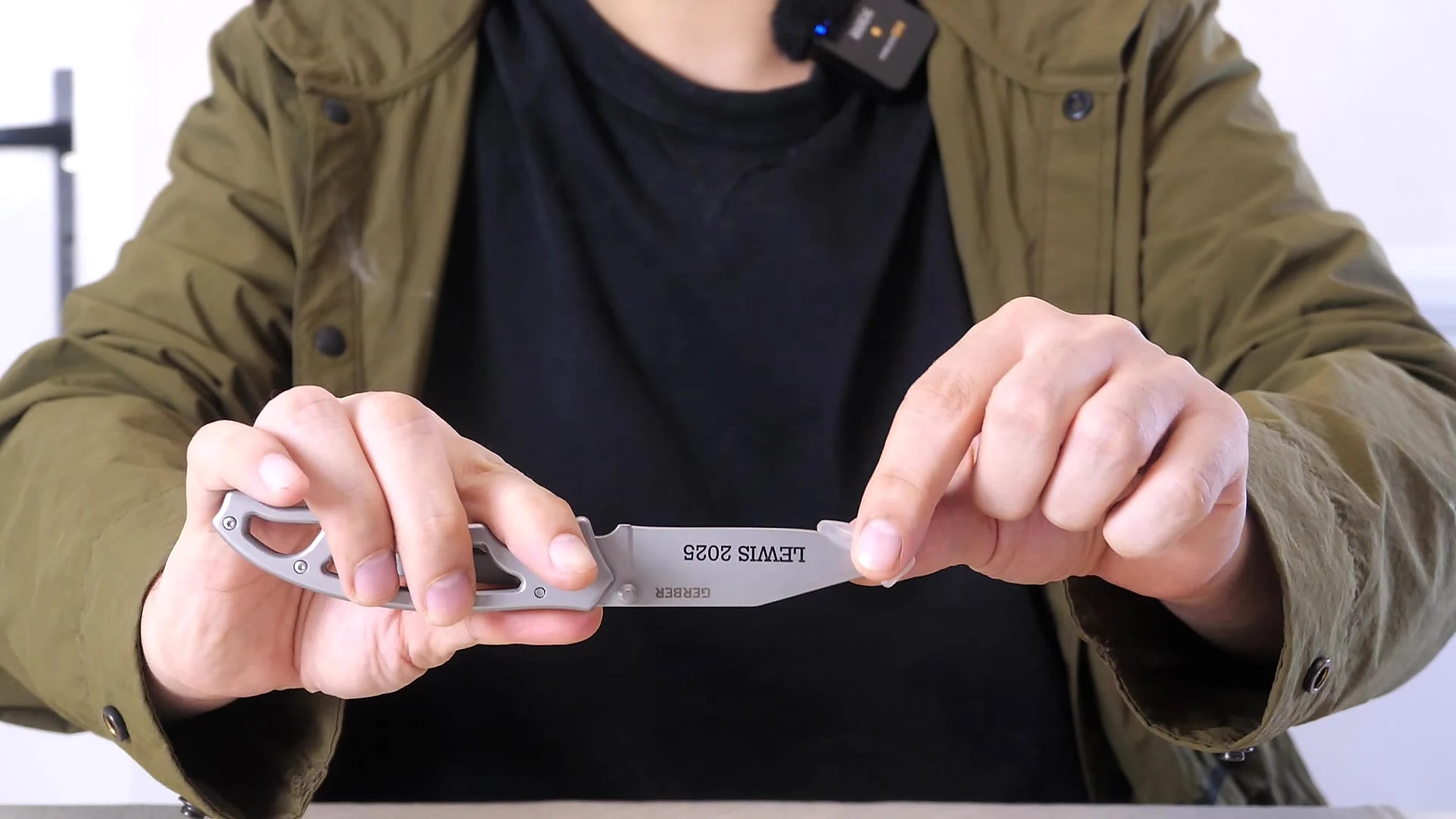 Close-up of the open Gerber Paraframe I folding knife blade