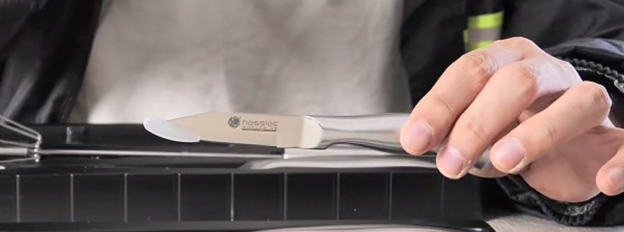 Close-up of Hessler Gourmet small paring knife and stainless handle