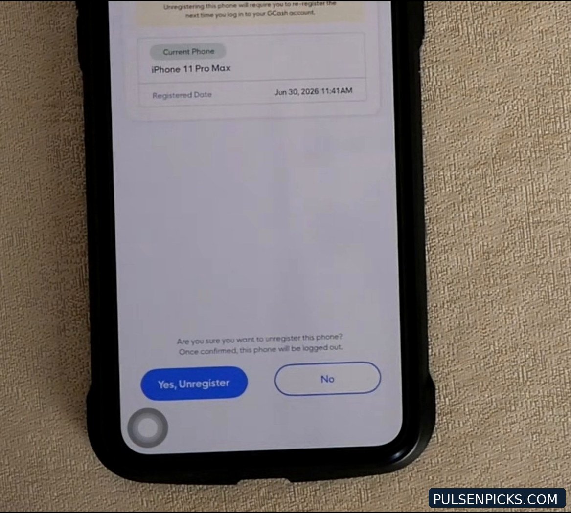 GCash confirmation prompt for unregistering