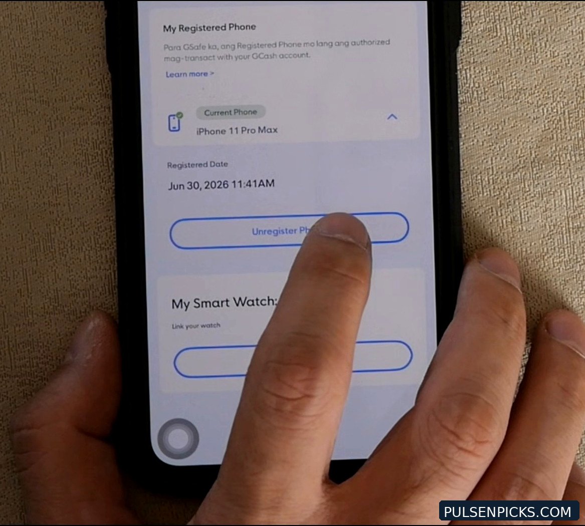 Finger tapping Unregister Phone inside GCash