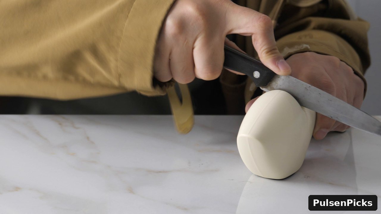 Hands-on sharpening stroke with kitchen knife