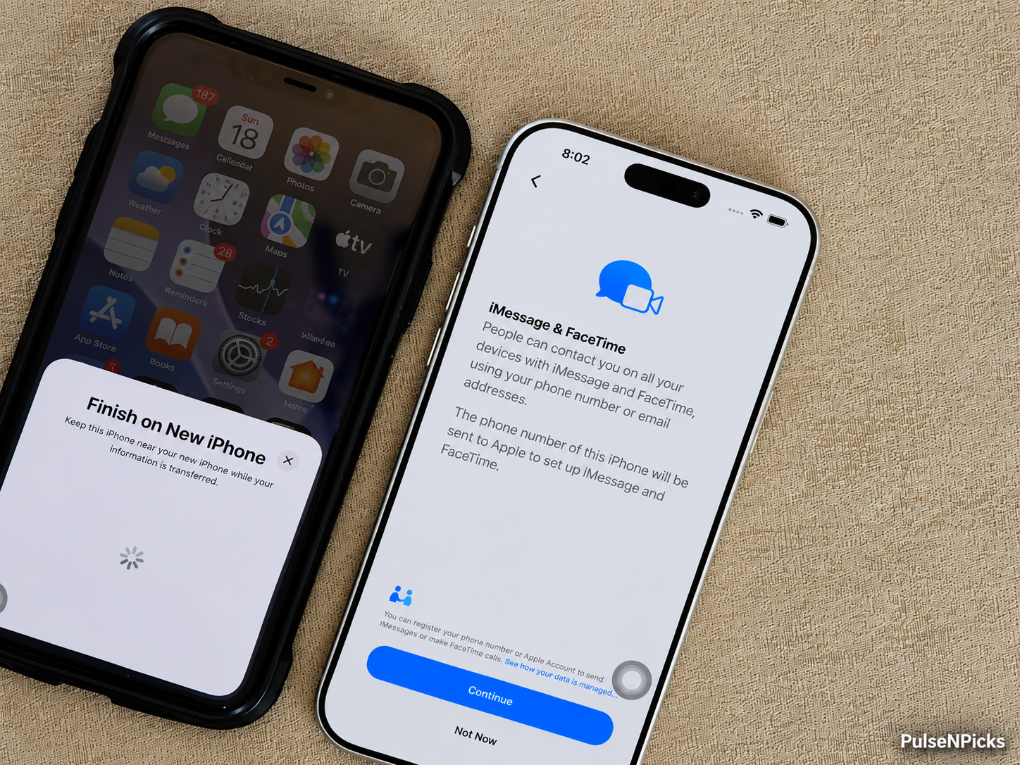 iMessage and FaceTime setup prompt while the old iPhone waits